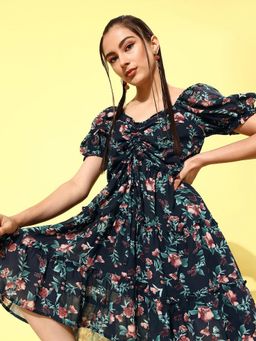 RARE - Women Casual Navy Print Colour Mini Floral Dress