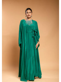 Ellemora - Green Kaftan Drape Dress With Inner