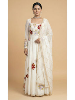 Ellemora - Shahi Safed Anarkali Dress With Dupatta