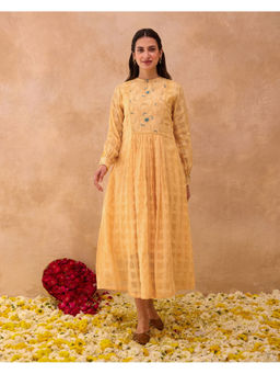 Taro India - Marigold Bloom Embroidered A Line Midi Dress