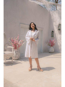 MONK & MEI - Women White Heer Chikankari Jacket and Dress