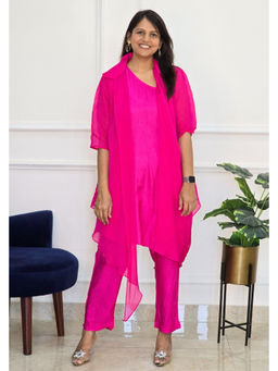 Pink Tree - Fuchsia Organza Pink Overlay with Tunic and Pant