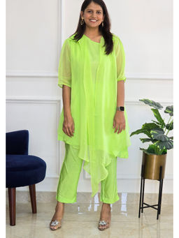 Pink Tree - Neon Organza Green Overlay with Tunic and Pant