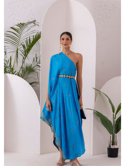 SEW - Women Blue Gold Fusion Floral Kaftan Dress