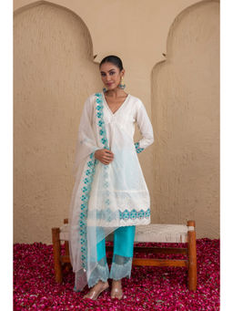 SEW - Women Off-White Embroidered Kurta with Pant and Dupatta