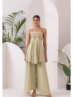 SEW - Women Light Green Embroidered Kurti with Palazzo and Dupatta