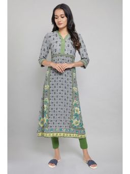 Aurelia - Women Grey Floral Print Crepe Kurta