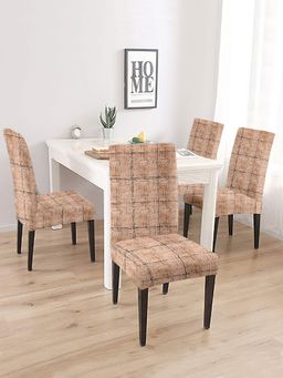 Cortina - Set of 4 Beige Checkered Printed Chair Cover