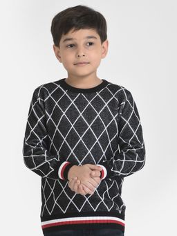 CRIMSOUNE CLUB - Boy Grey Diagonal Grid Sweater