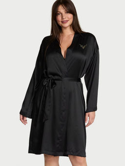 Victoria's Secret - Black Satin Midi Robe with Belt