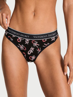 Victoria's Secret - Black Logo Cotton Thong Panty