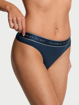 Victoria's Secret - Blue Logo Cotton Thong Panty