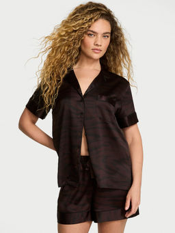 Victoria's Secret - Brown Glazed Satin Shirt & Shorts