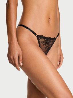 Victoria's Secret - Black Very Sexy Rose Lace Adjustable V-String Panty