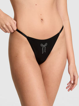 Victoria's Secret - Black Logo Cotton Scoop Thong Panty