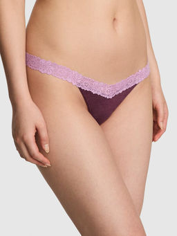 Victoria's Secret - Purple Cotton Lace-Trim Thong Panty