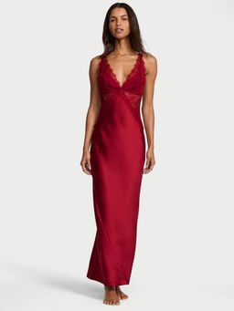 Victoria's Secret - Red Very Sexy Satin Rose Lace Long Slip Dress