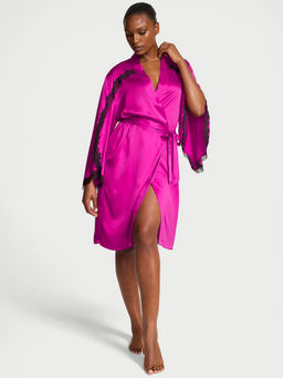 Victoria's Secret - Purple Very Sexy Satin Rose Lace-Trim Midi Robe with Belt