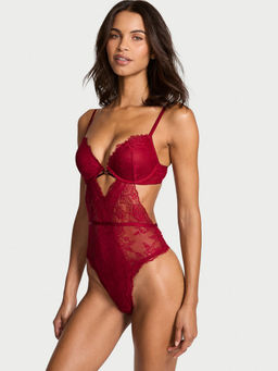 Victoria's Secret - Maroon Rose Lace Push-Up Teddy