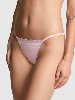 Victoria's Secret - Pink Cotton Lace-Trim String Panty