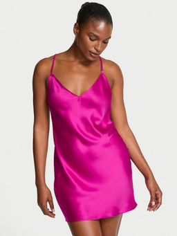 Victoria's Secret - Pink Very Sexy Crystal Bow Satin Mini Slip