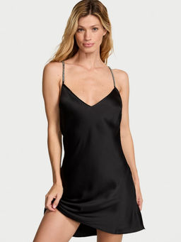 Victoria's Secret - Black Very Sexy Crystal Bow Satin Mini Slip