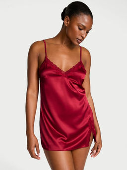 Victoria's Secret - Red Very Sexy Satin Lace-Trim Mini Slip