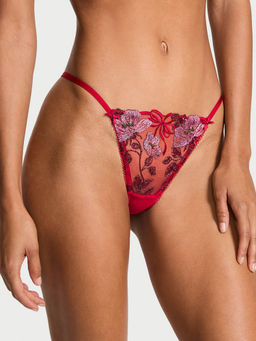 Victoria's Secret - Red Dream Angels Beautiful Bows Embroidery V-String Panty