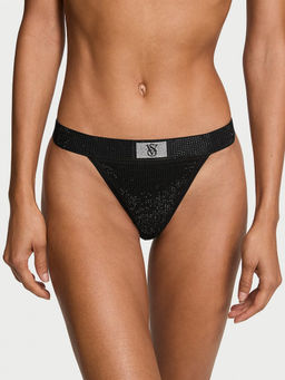 Victoria's Secret - Black Cotton Shine Cotton V-String Panty