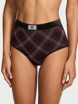 Victoria's Secret - Black Logo Cotton Shine Patch Velvet Modern Brief Panty