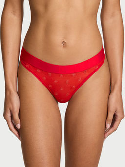Victoria's Secret - Red Cotton Sheer Heritage Shimmer Thong Panty