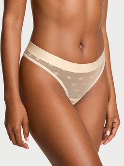 Victoria's Secret - Beige Cotton Sheer Heritage Shimmer Thong Panty