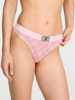 Victoria's Secret - Pink Logo Cotton Shine Patch Velvet Thong Panty
