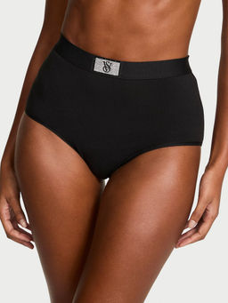Victoria's Secret - Black Logo Cotton Shine Patch Modern Brief Panty