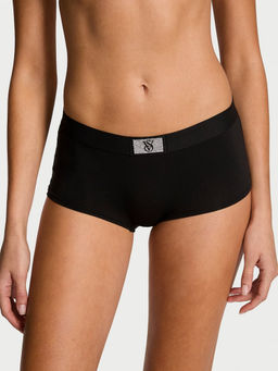 Victoria's Secret - Black Logo Cotton Shine Patch Boyshorts
