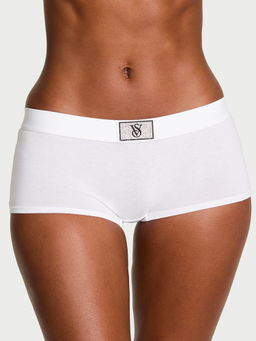 Victoria's Secret - White Logo Cotton Shine Patch Boyshorts