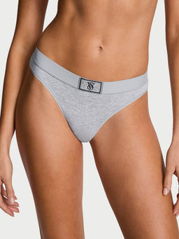 Victoria's Secret - Grey Logo Cotton Shine Patch Thong Panty