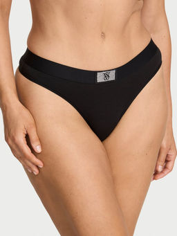 Victoria's Secret - Black Logo Cotton Shine Patch Thong Panty