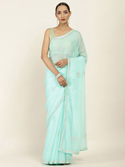 Soch - Embellished Chiffon Saree with Unstitched Blouse