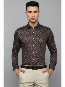 Louis Philippe - Men Brown Slim Fit Print Full Sleeves Formal Shirt