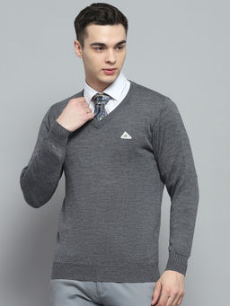 Monte Carlo - Men Grey Solid/Plain Sweater