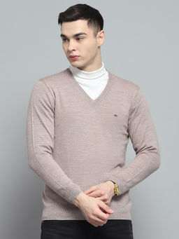 Monte Carlo - Men Beige Solid/Plain Sweater