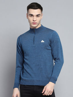 Monte Carlo - Men Blue Solid/Plain Sweater