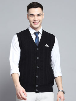 Monte Carlo - Men Black Textured Cardigan