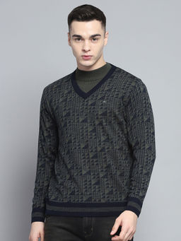 Monte Carlo - Men Green Self Design Sweater