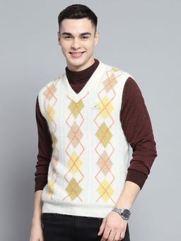 Monte Carlo - Men Off White Self Design Sweater