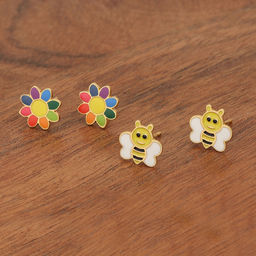 Carlton London - Set Of 2 18Kt Gold Plated With Enamel Stud Multi-Color Earrings