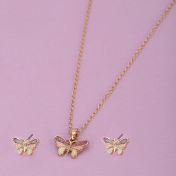 Carlton London - Gold Plated With Enamel And Butterfly Petite Multi-Color Jewellery Set
