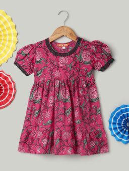 BownBee - Pink Pure Printed Cotton Summer Dress