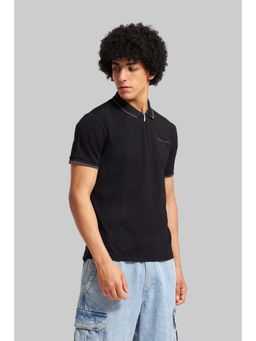 UNDERRATED CLUB - Black Zipper Placket Polo T-Shirt